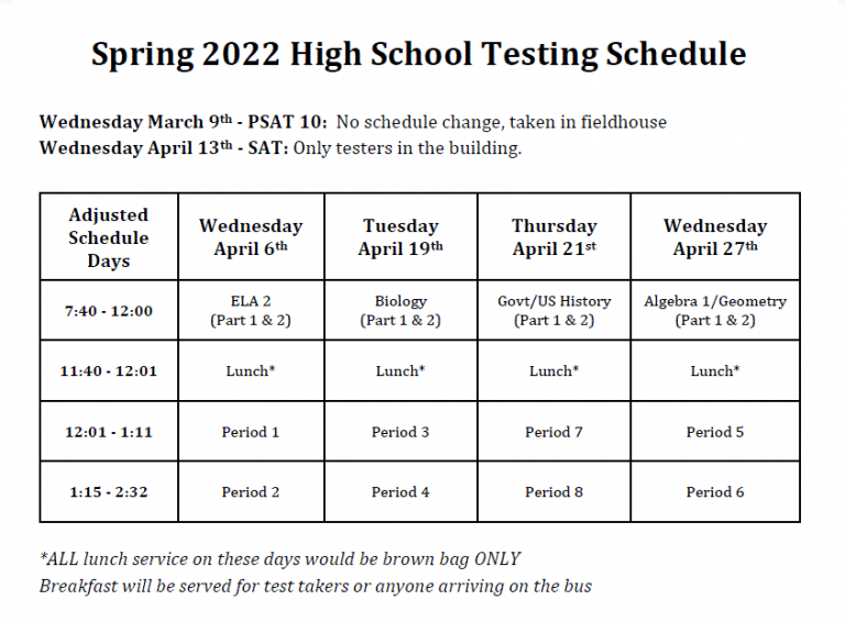 Spring 2022 High School Testing Schedule Hilliard Bradley High School