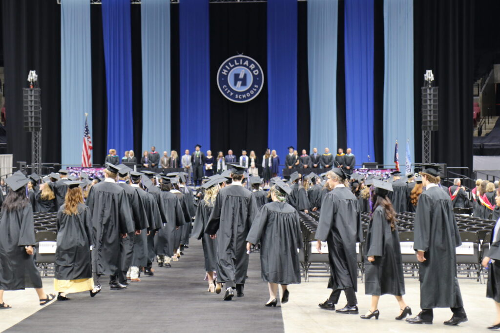 High school students walking for graduation