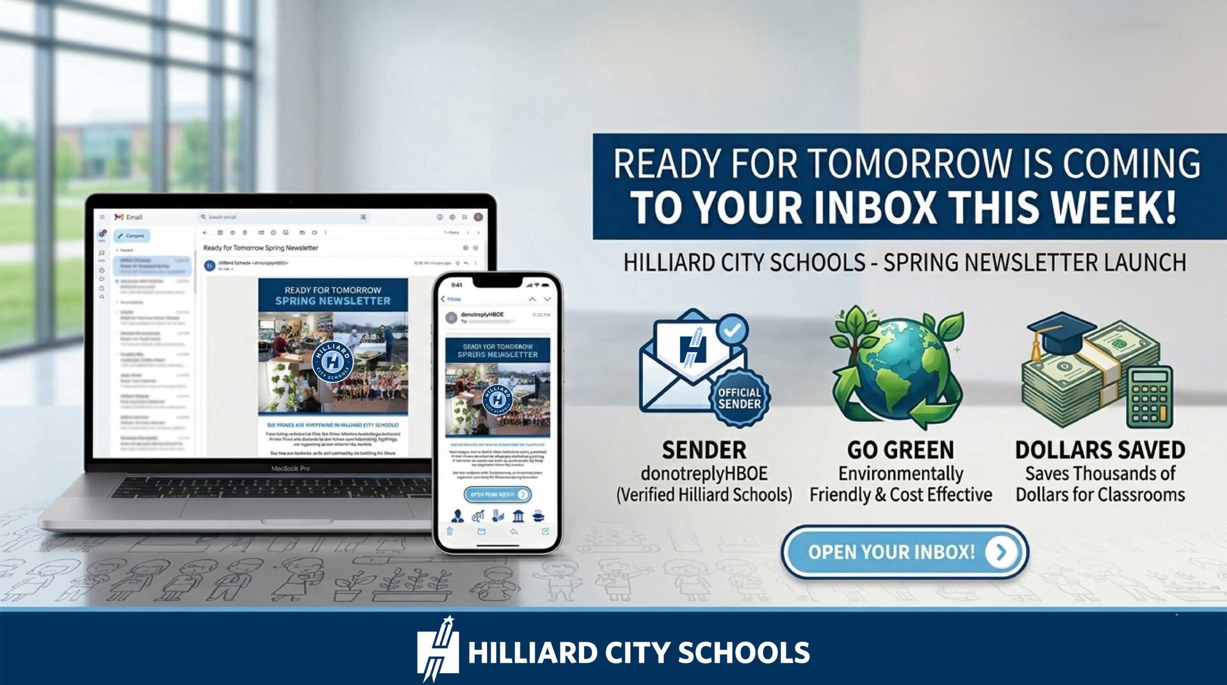 Laptop and iphone with mail inbox screen.